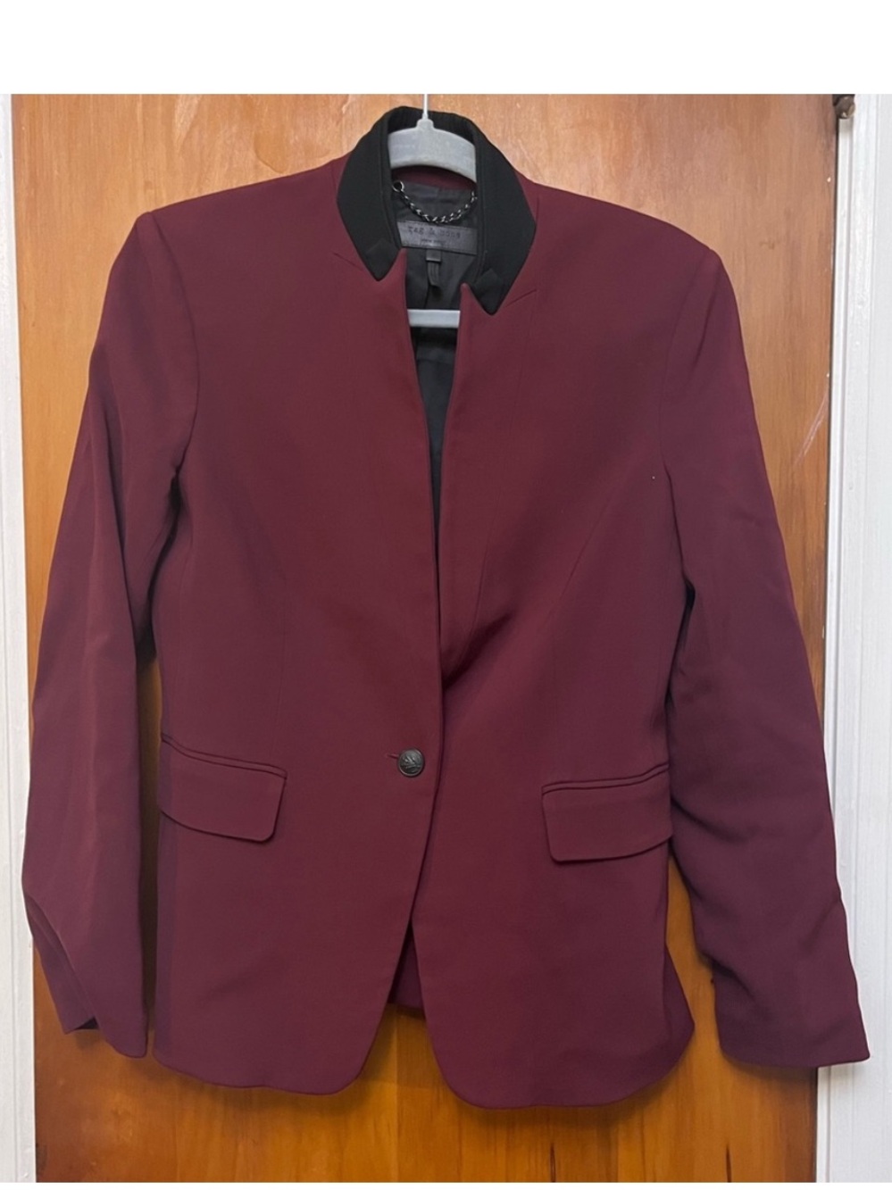 Rag and Bone Women's Burgundy Single-Button Blazer with Black Trim Size 4